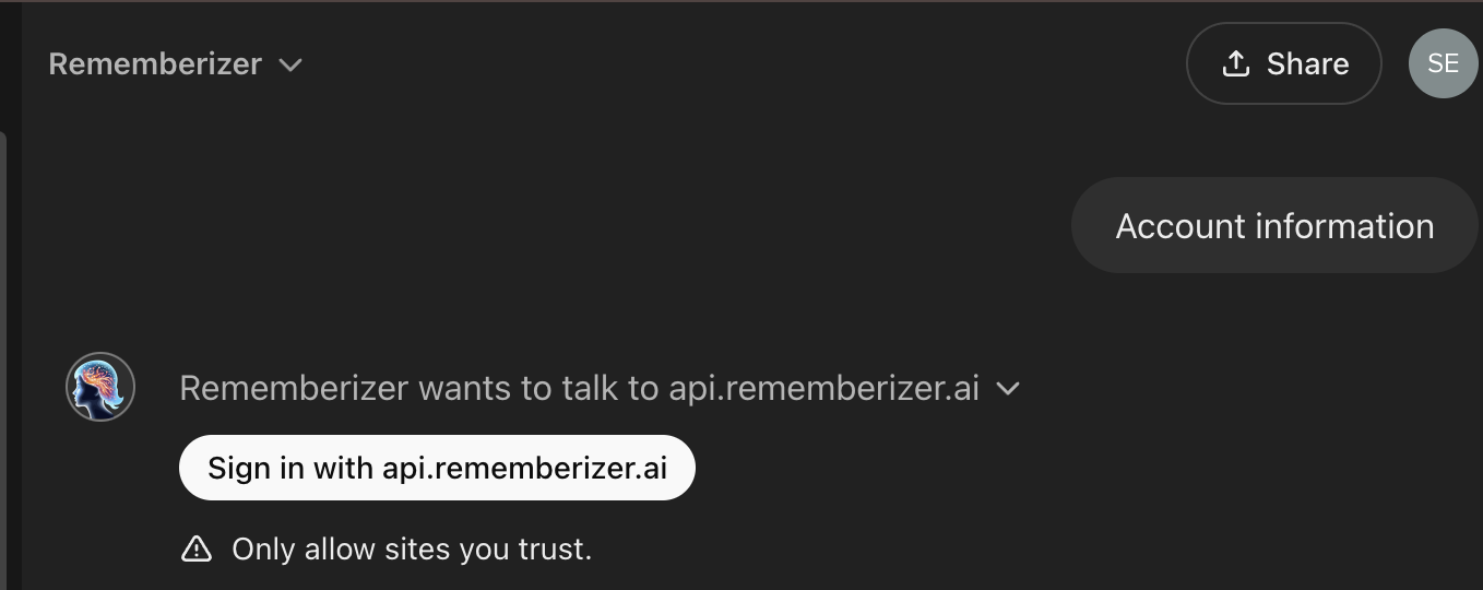 Sign in request from Rememberizer GPT app