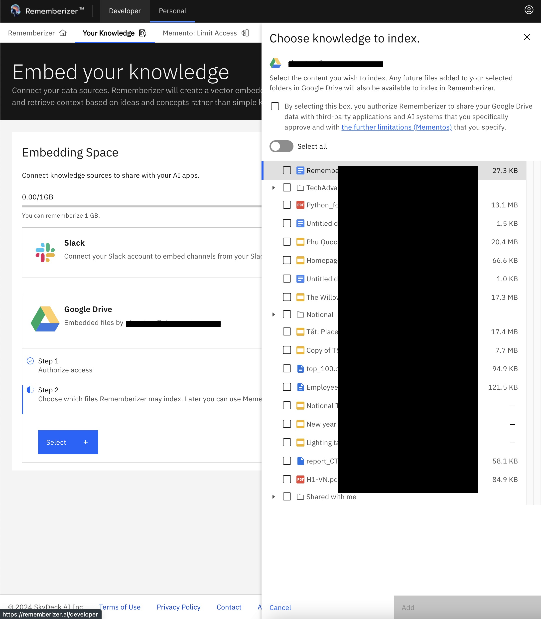 File selection panel