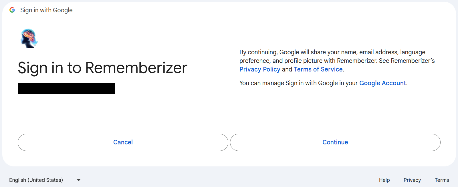 Google app verification screen
