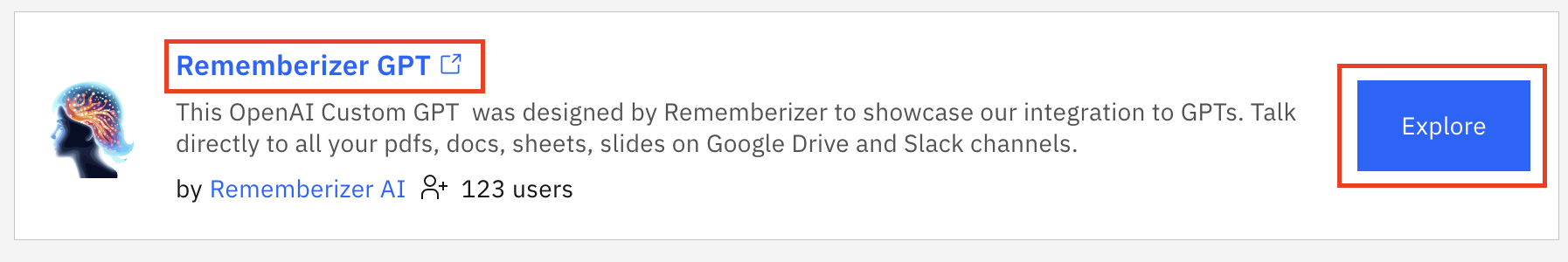 App's name and Explore button