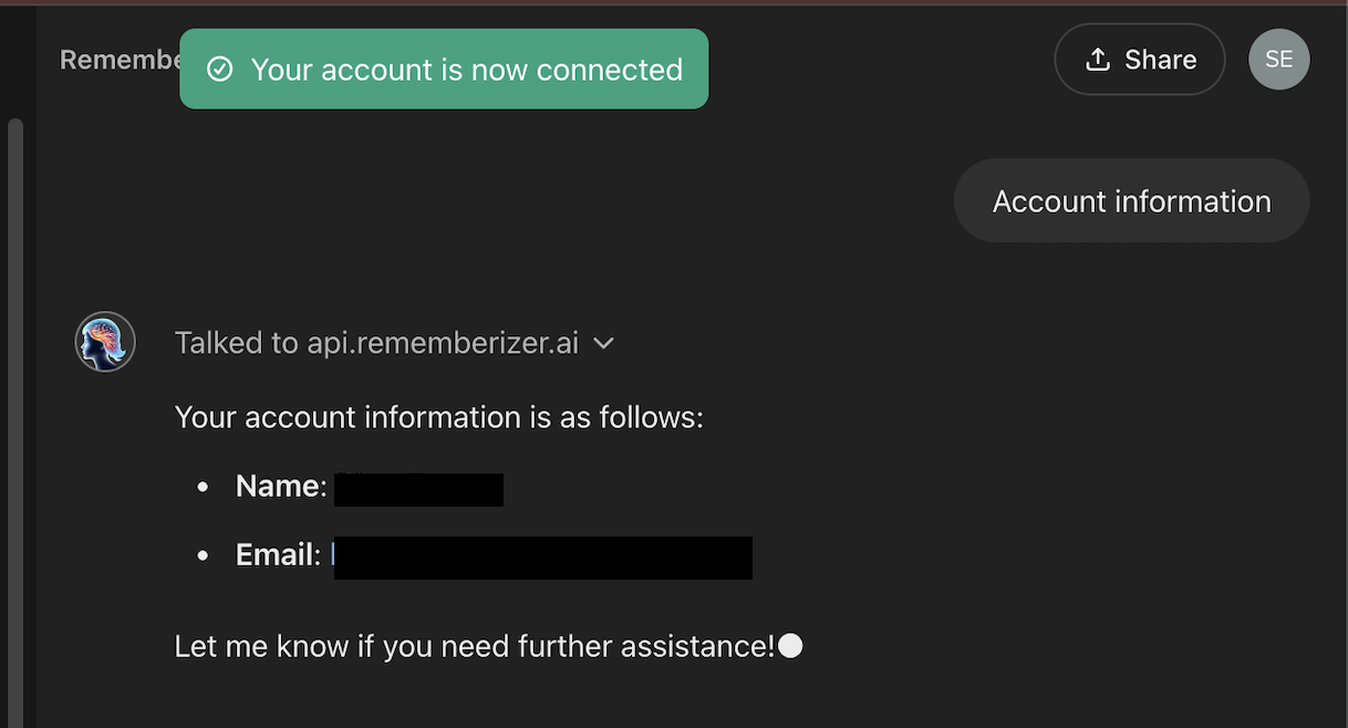 Success connected account