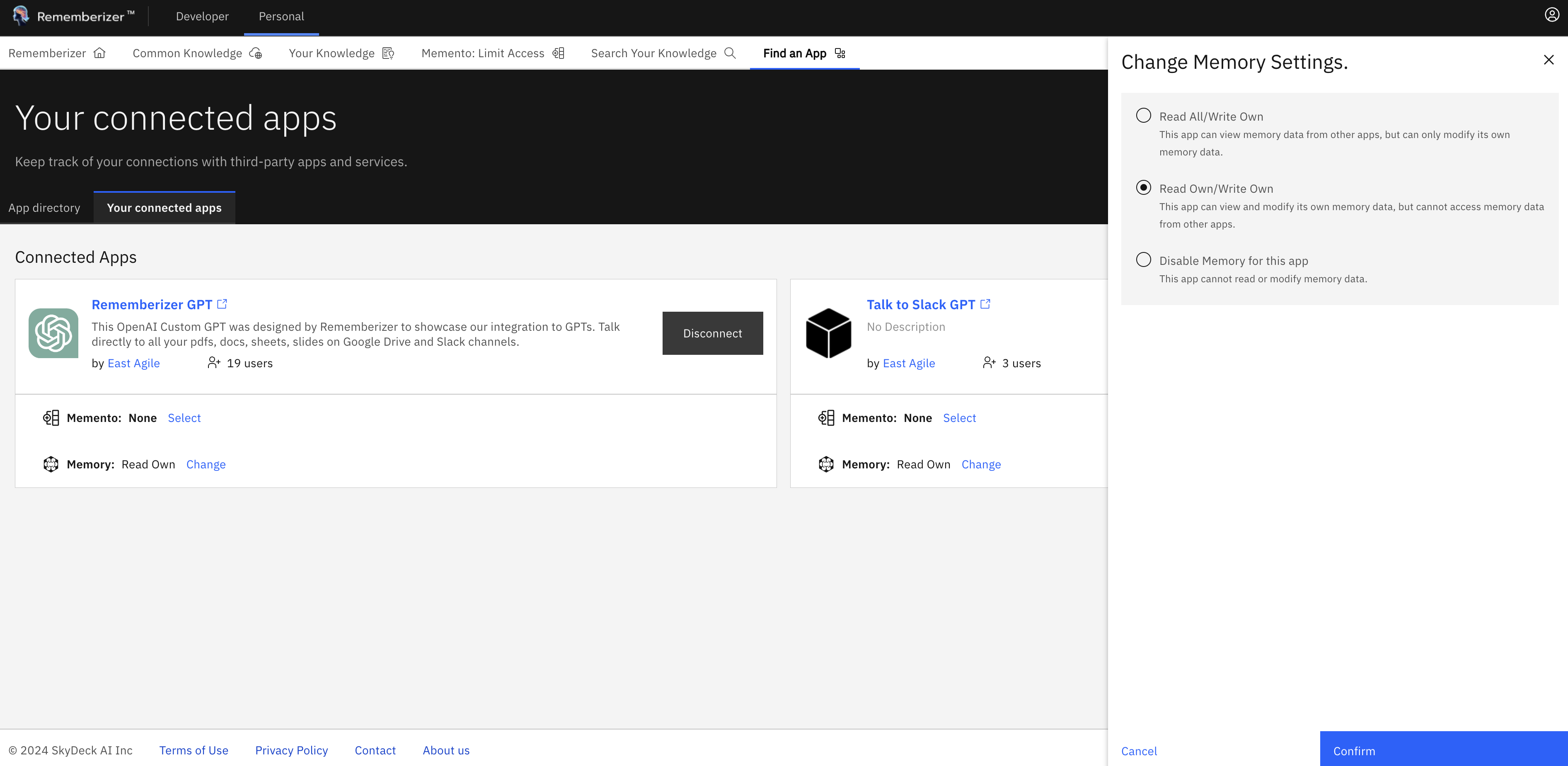Config Memory for each App in Connected Apps Page