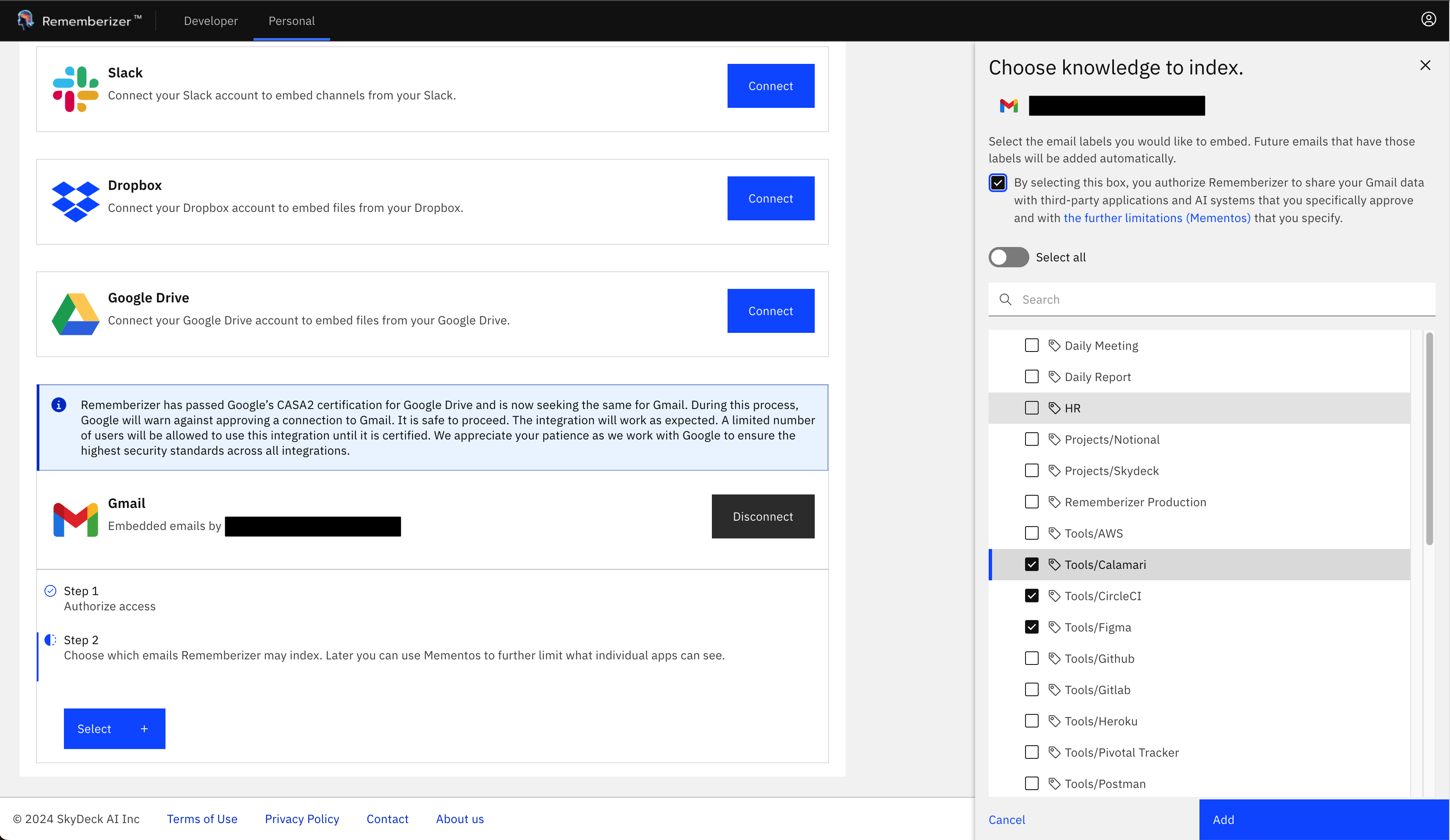 gmail choose knowledge checkbox